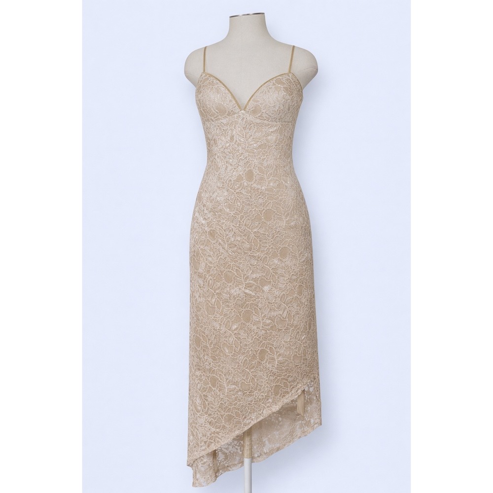 White House Black Market Champagne Lace Asymmetrical High Low Cocktail Dress 4